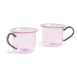 HAY Borosilicate Cup – Set Of 2 – Pink With Grey Handle