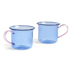 HAY Borosilicate Cup – Set Of 2 – Blue With Pink Handle