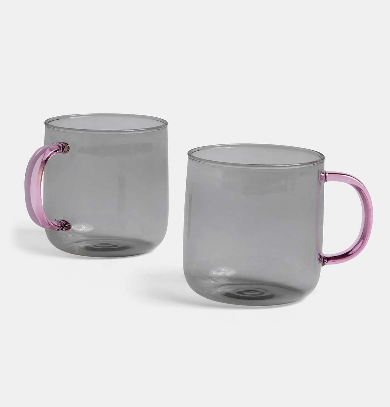 HAY Borosilicate Mug β Set Of 2 β Light Grey With Pink Handle
