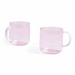 HAY Borosilicate Mug – Set Of 2 – Pink With White Handle