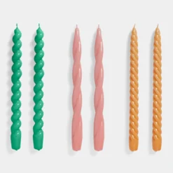 HAY Set Of 6 Long Candles – Green, Dark Rose, Tangerine