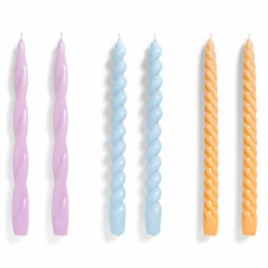 HAY Candle – Set Of 6 – Long Mix – Lilac, Light Blue, Dark Peach