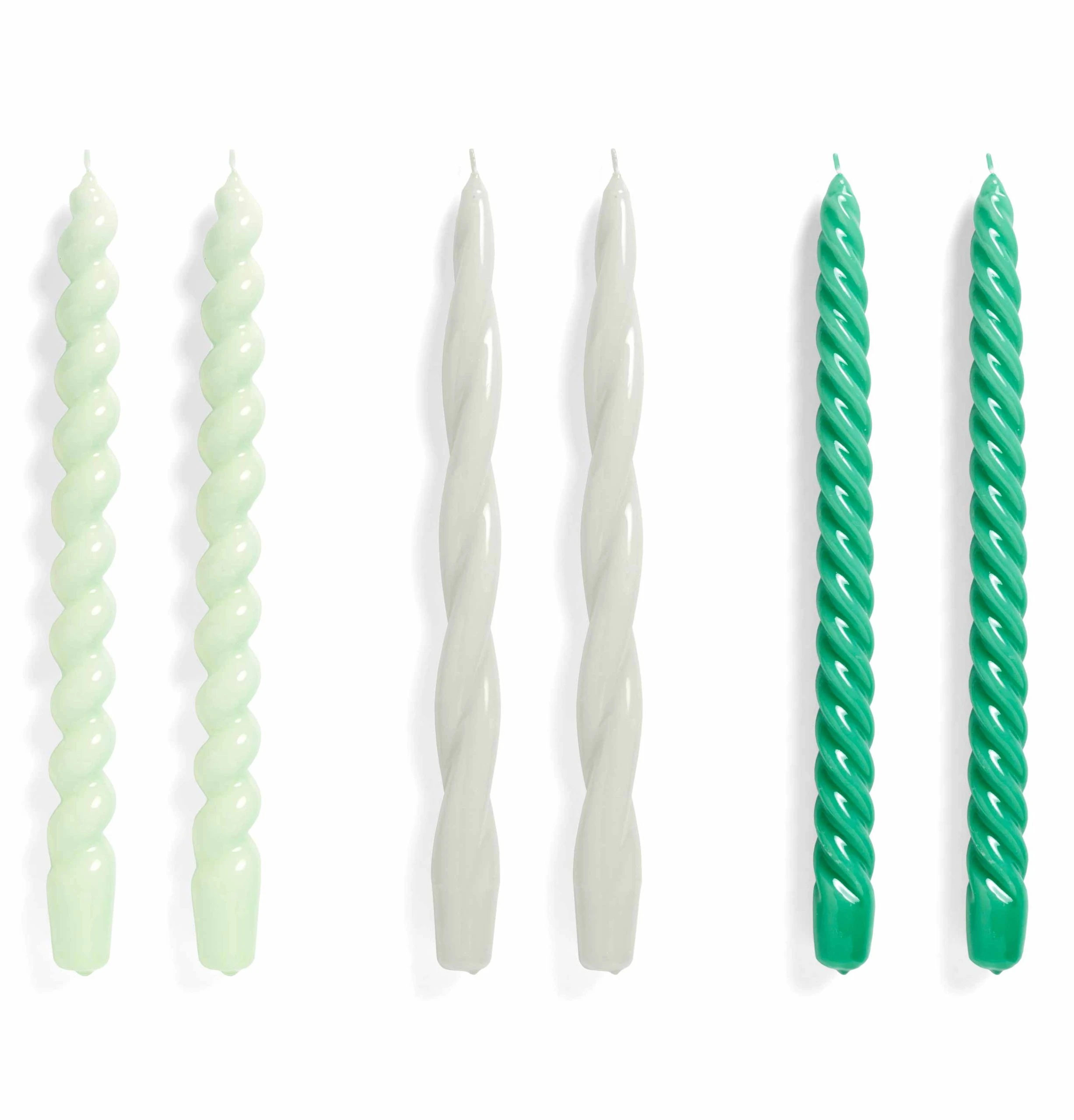 HAY Candle β Set Of 6 β Long Mix β Mint, Light Grey, Green