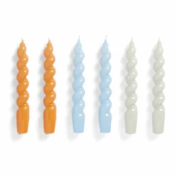HAY Candle – Set Of 6 – Spiral – Tangerine, Light Blue, Light Grey