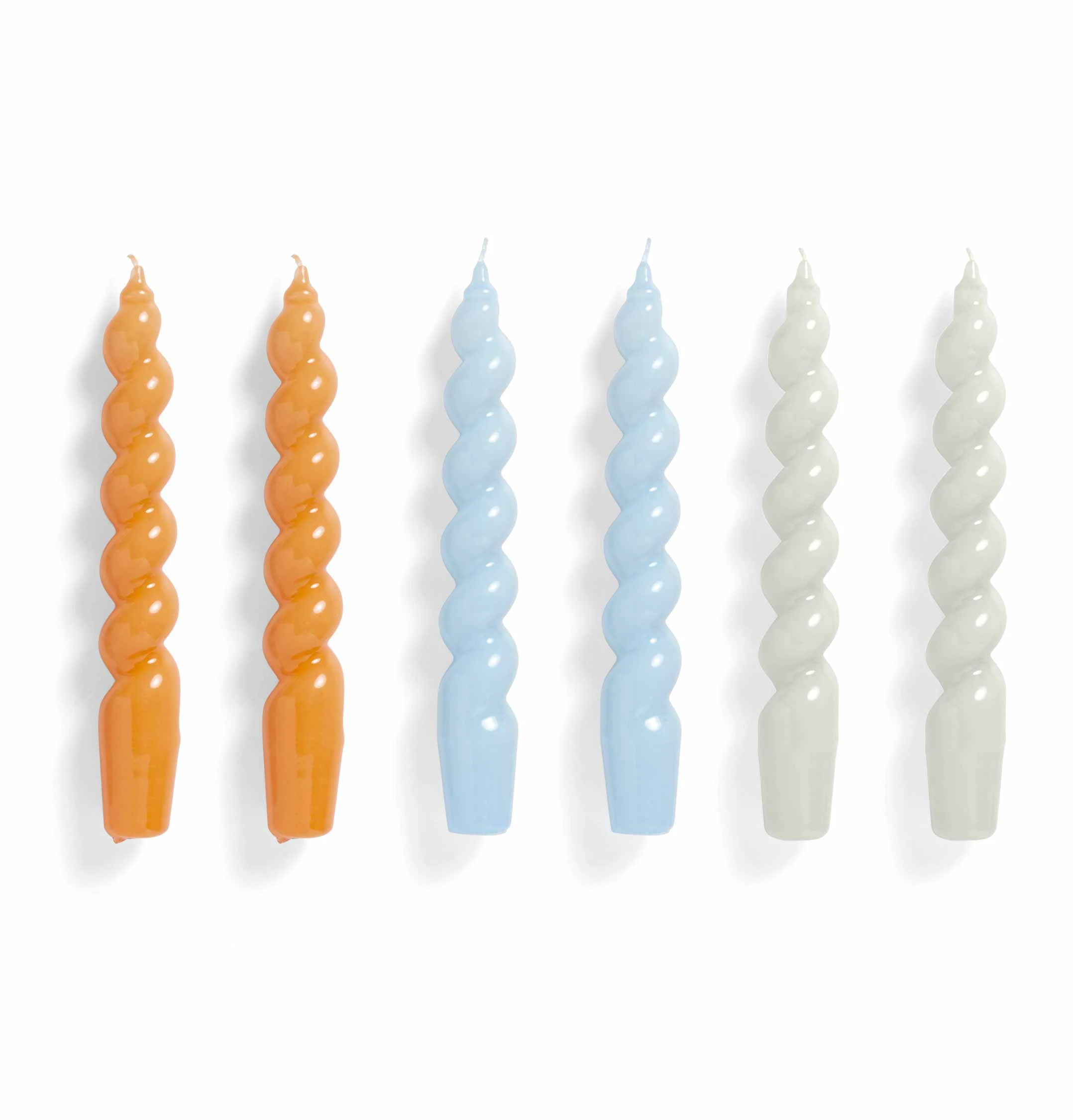 HAY Candle β Set Of 6 β Spiral β Tangerine, Light Blue, Light Grey