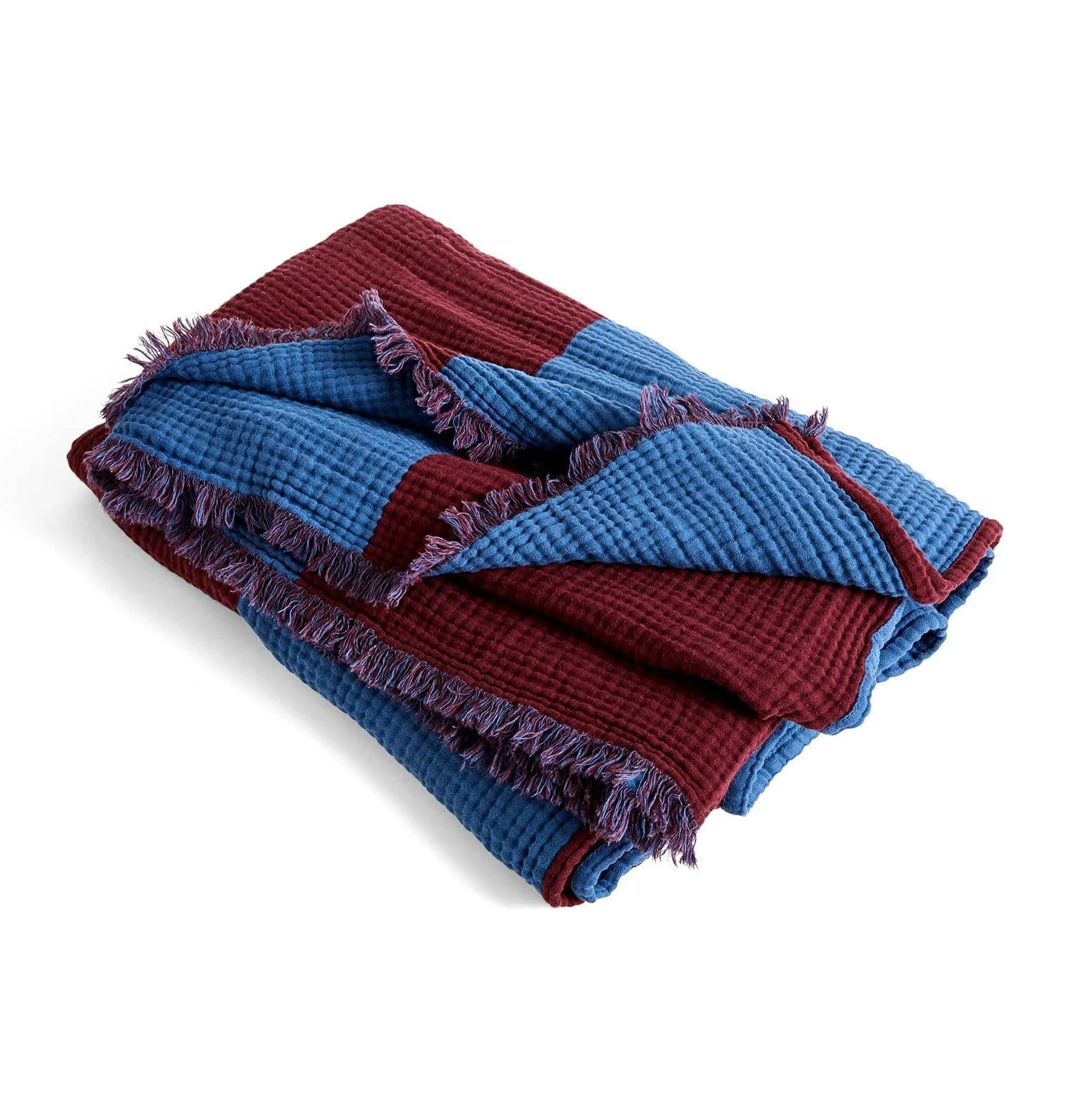 HAY Crinkle Stripe Plaid Blanket β Burgundy