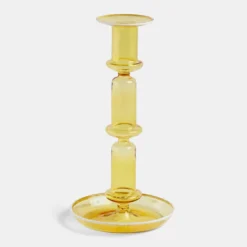 HAY Flare Tall Candle Holder In Yellow With White Rim