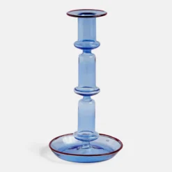 HAY Flare Tall Candle Holder In Light Blue With Red Rim