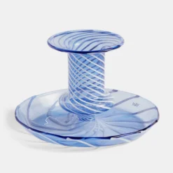 HAY Flare Stripe Candle Holder In Light Blue & White