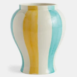 HAY Sobremesa Stripe Vase – Large – Green And Yellow