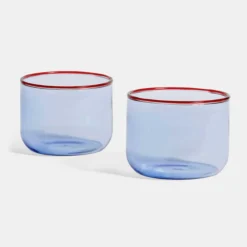 HAY Tint Glass In Light Blue With Red Rim – Set Of 2