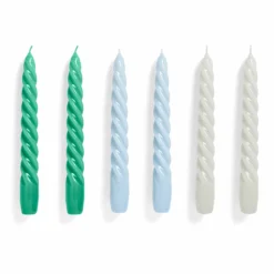 HAY Candle – Set Of 6 – Twist – Green, Light Blue, Light Grey